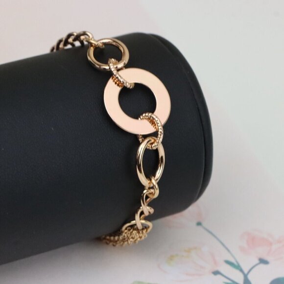 "Trendy Rose Gold Link Bracelet with Open Circle Accent, XPBL1152 - Picture 10 of 12